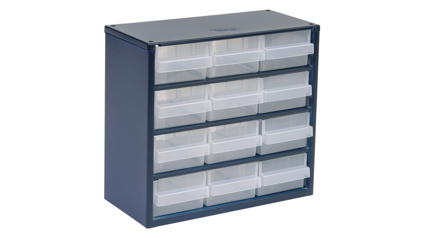 Raaco 12 Drawer Storage Unit, Steel, 283mm x 306mm x 150mm, Blue