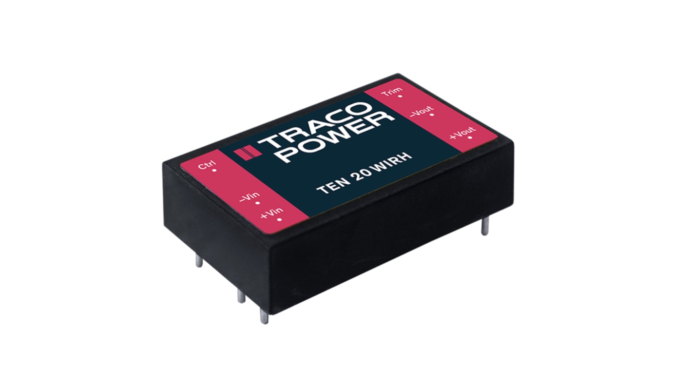 TRACOPOWER 絶縁DC-DCコンバータ Vout：15V dc 36 → 160 V dc, 20W, TEN 20-11013WIRH