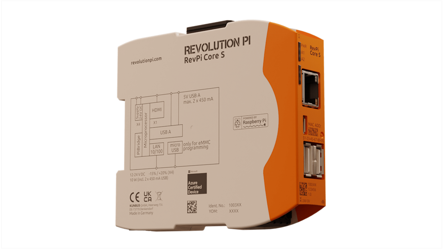 Revolution PI PR100359 FAコンピュータ 96 x 22.5 x 110.5 mm ポリカーボネート IP20 10W 4 RevPi Core S +12 V → +24 V DC