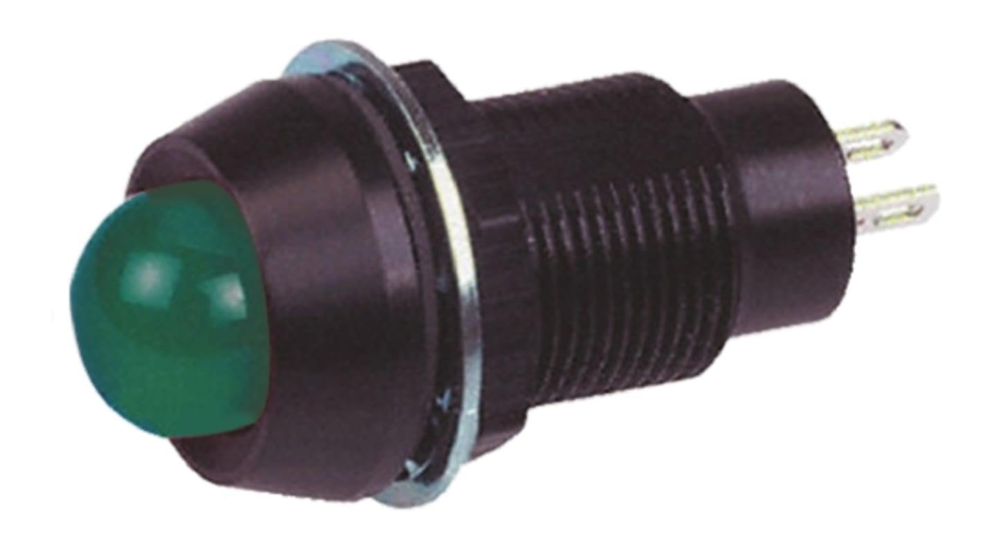 Indicador LED Marl, Verde, lente prominente, marco Negro, Ø montaje 12.7mm, 5V dc, 20mA, IP67