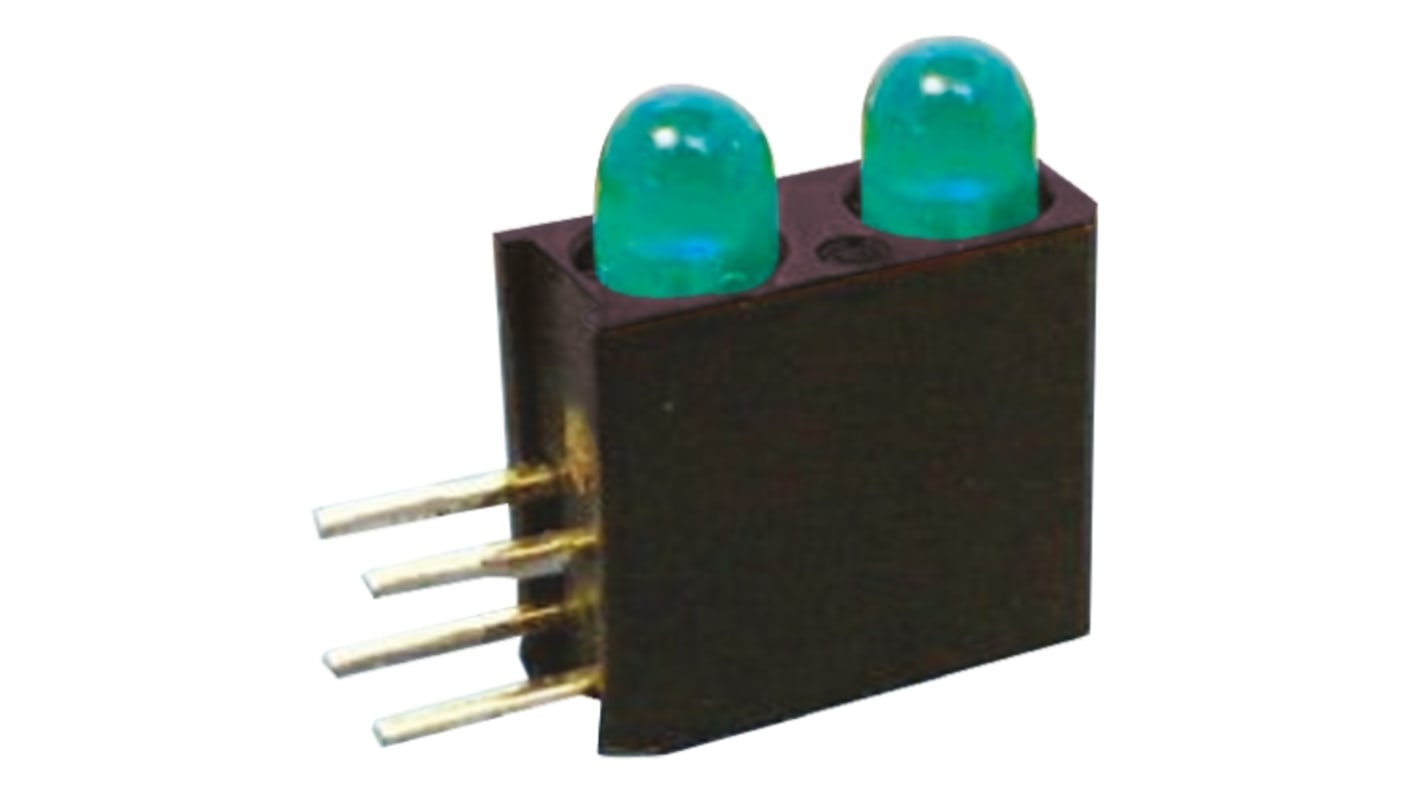 Marl 122-314-04, Green Right Angle PCB LED Indicator, 2 LEDs, Through Hole 2.2 V