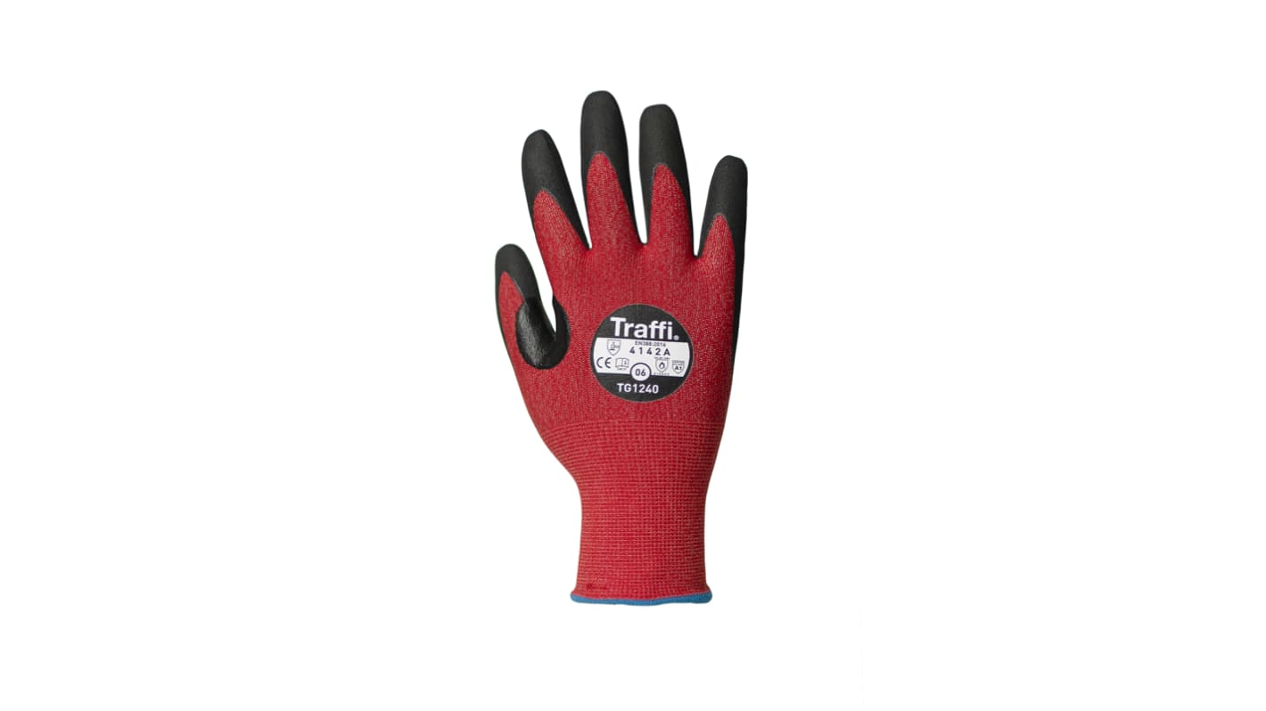 Traffi Red Nitrile, Nylon Cut Resistant Cut Resistant Gloves, Size 6, XS, Nitrile Coating