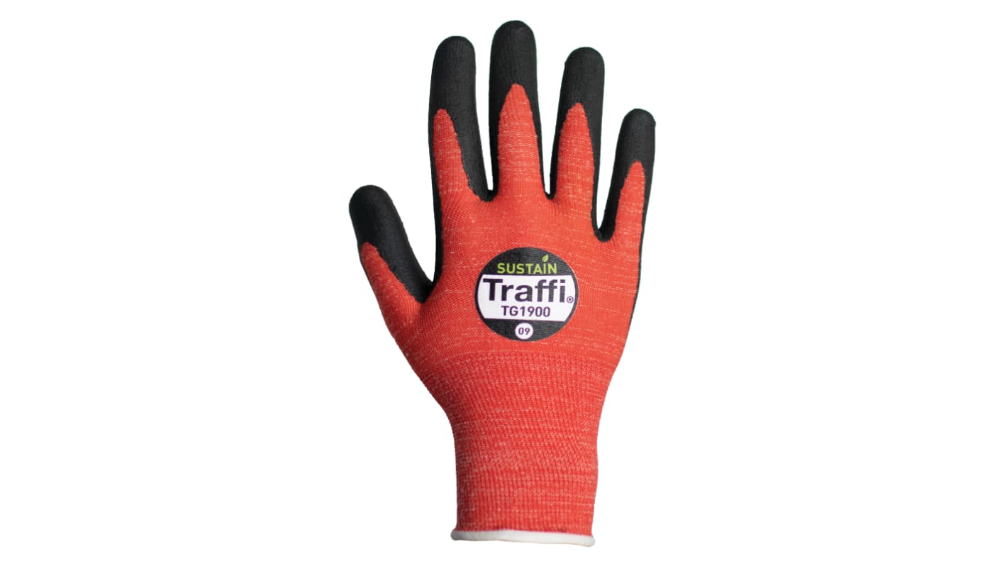 Traffi Red Cotton, PET Cut Resistant Cut Resistant Gloves, Size 9, Nitrile Micro-Foam Coating