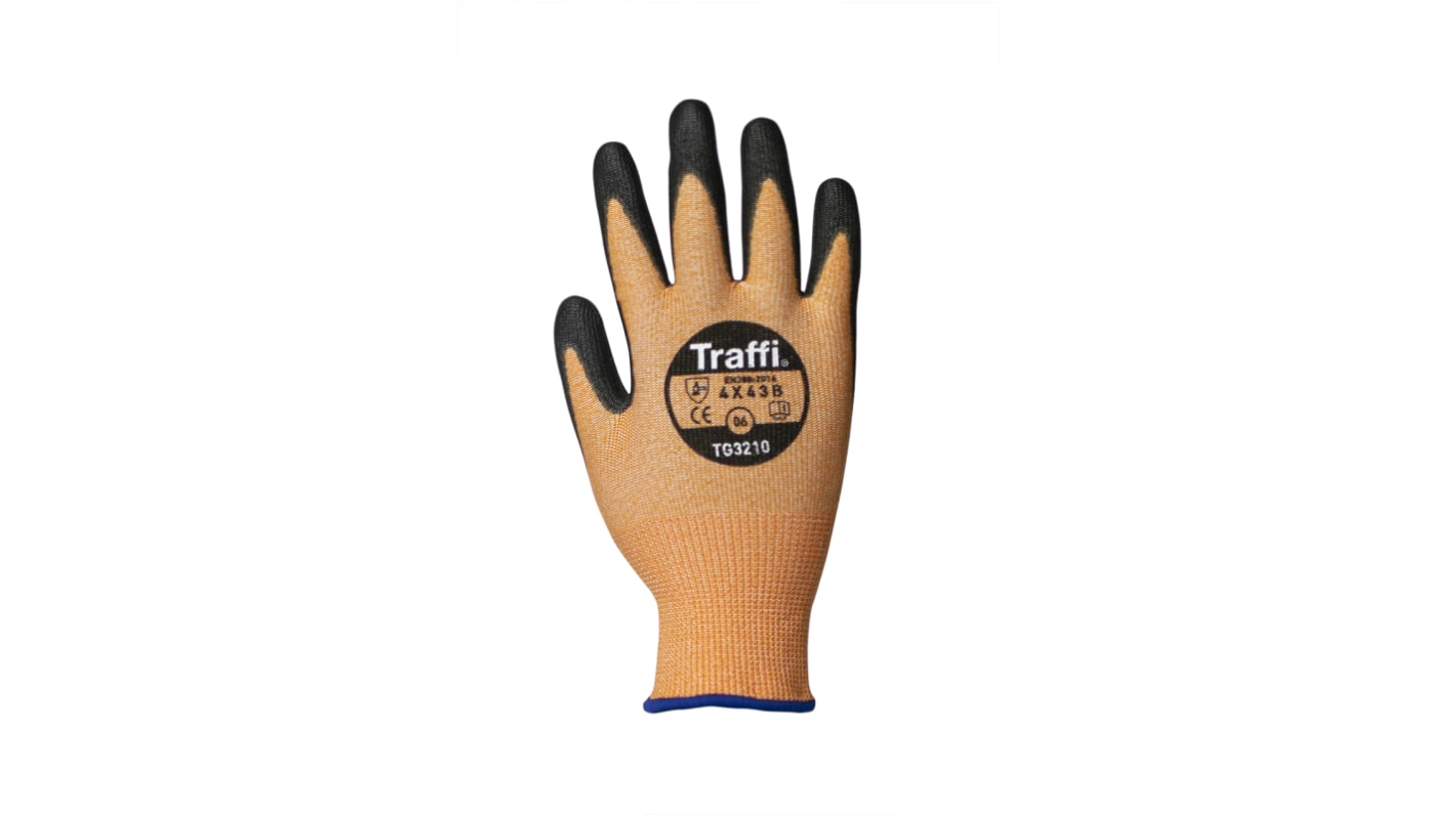 Guantes resistentes a cortes de HPPE, Poliamida Ámbar Traffi, talla 10, XL, con recubrimiento de Poliuretano