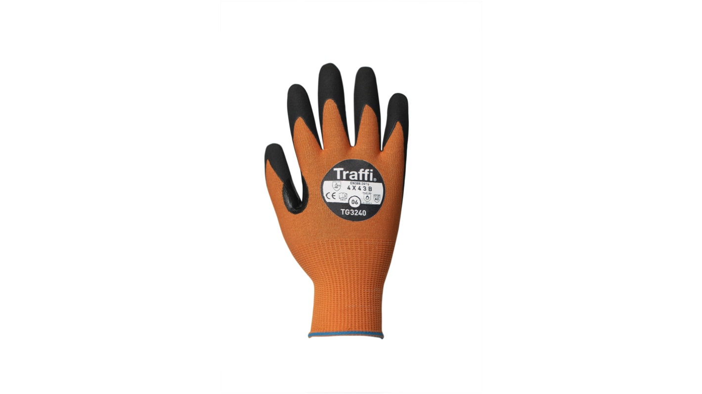 Traffi Amber Nitrile, Nylon Cut Resistant Cut Resistant Gloves, Size 8, Nitrile Coating