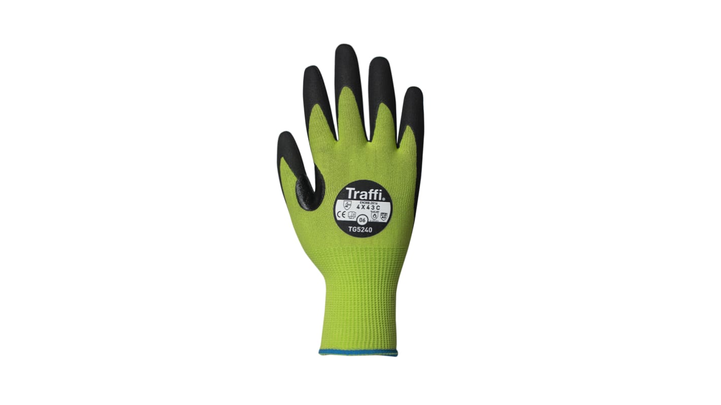 Traffi Green Nitrile, Nylon Cut Resistant Cut Resistant Gloves, Size 7, Small, Nitrile Coating