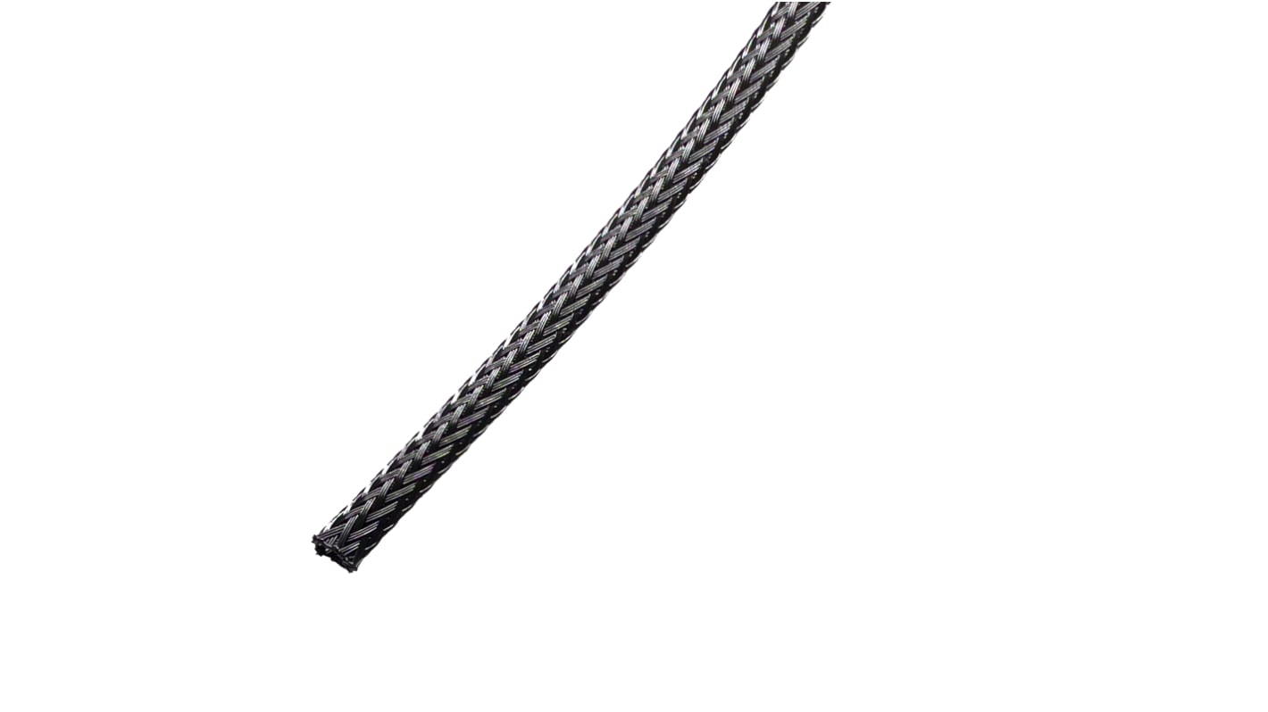 RS PRO Expandable Braided PET Black Cable Sleeve, 6mm Diameter, 100m Length