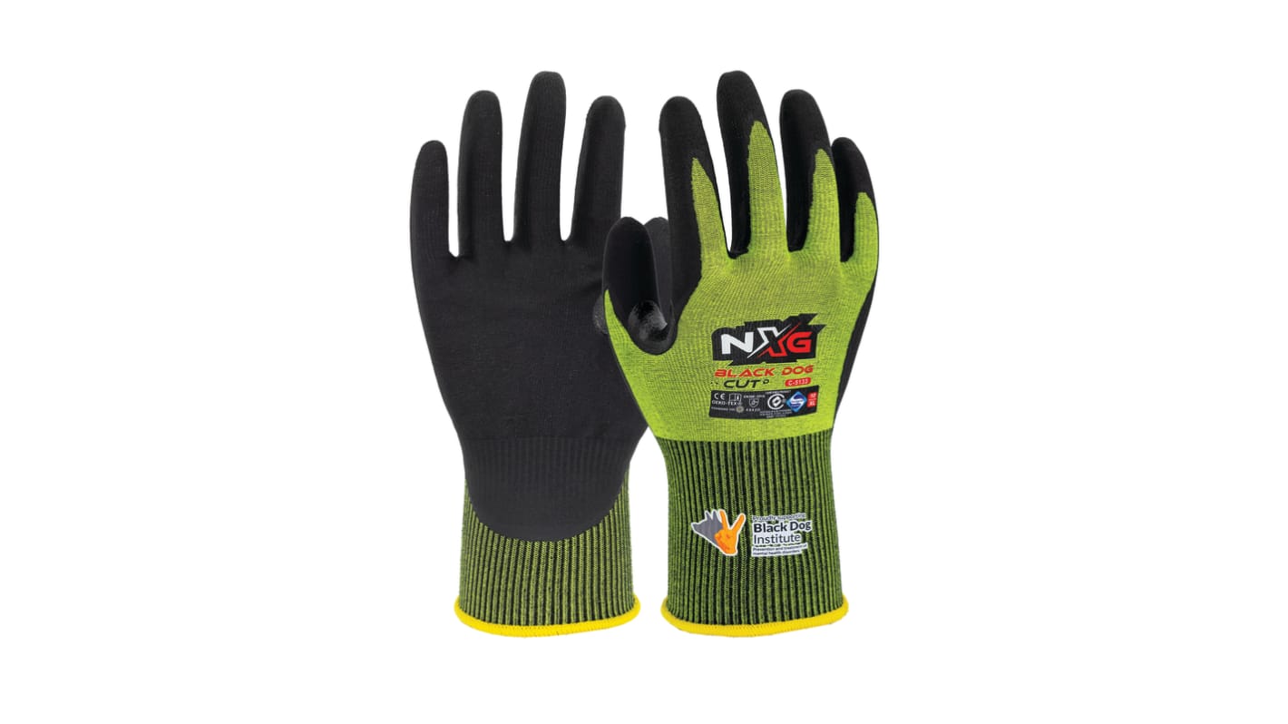 NXG Black Dog Cut D Black Glass Fiber, HPPE, Nitrile, Polyester, Spandex, Steel Cut Resistant Work Gloves, Size 6,