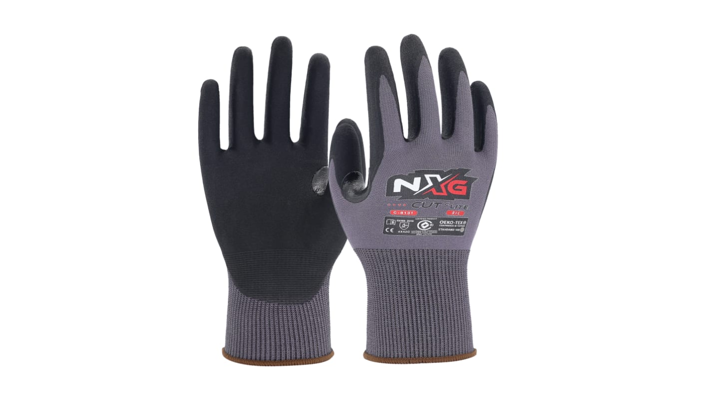 NXG Cut C Lite Black HPPE, Nitrile, Polyester, Spandex, Steel Cut Resistant Work Gloves, Size 7, Small, Nitrile Coating