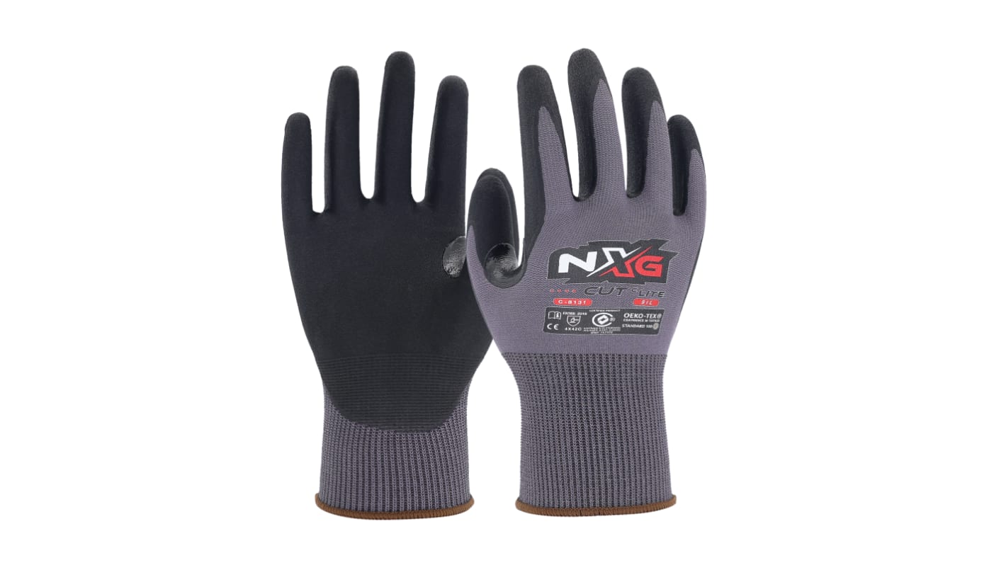 NXG Cut C Lite Black HPPE, Nitrile, Polyester, Spandex, Steel Cut Resistant Work Gloves, Size 7, Nitrile Coating