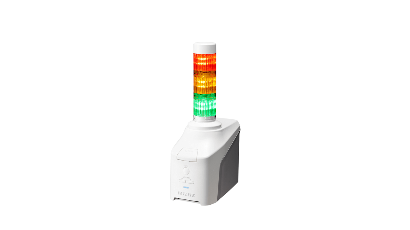 Torretta di segnalazione Patlite, 42.5 → 57 V, LED, 3 elementi, lenti Multicolore, con Annunciatore vocale