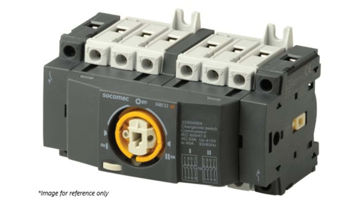 Socomec 4P Pole DIN Rail Changeover Switch - 25A Maximum Current, 11.3kW Power Rating