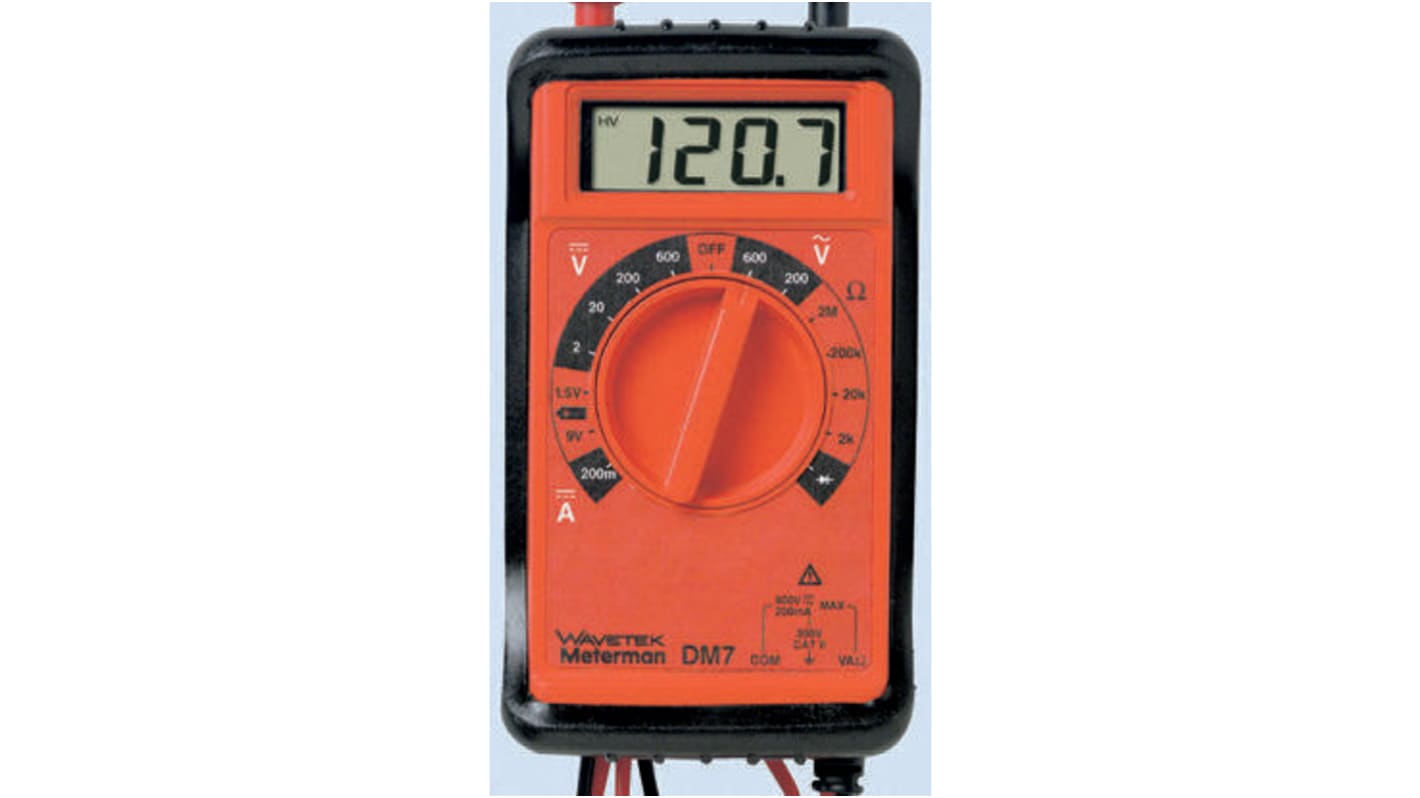 Meterman DM7 Handheld LCD Digital Multimeter, 200mA dc Max, 600V ac Max