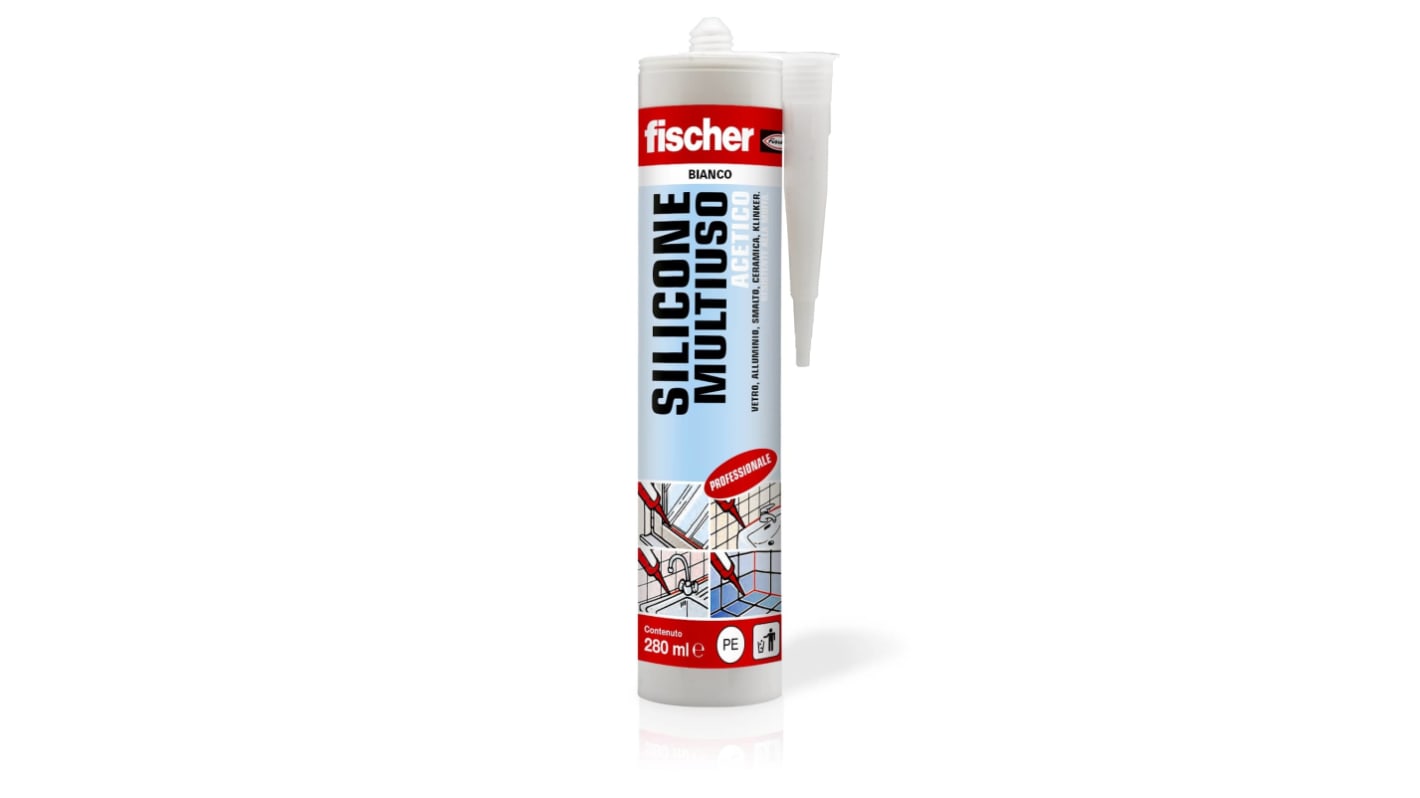 Sigillante al silicone Fischer Fixings Acetico antimuffa SAM 280 Bianco, Cartuccia da 280 ml