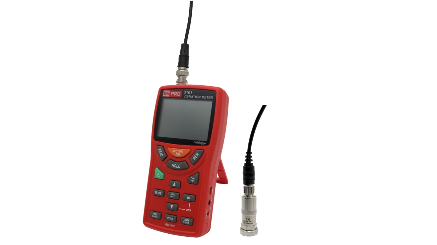 RS PRO 3101 Vibration Meter - 200 m/s, Acceleration, Displacement, Velocity, Single Axis Axis