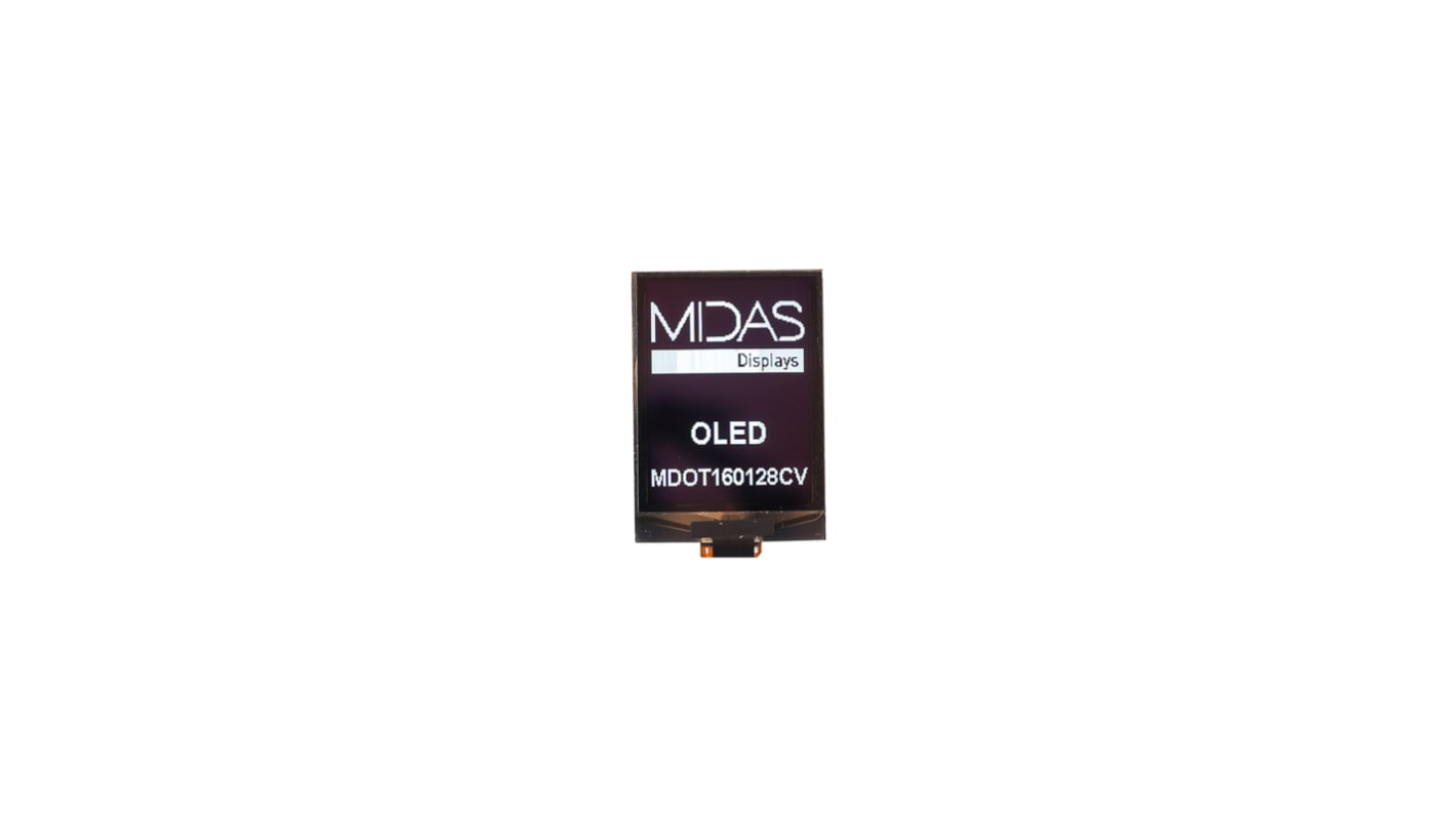 Midas OLED kijelző 1.92in Fehér, Passzív mátrix 160 x 128pixelek, I2C, párhuzamos, SPI interfész