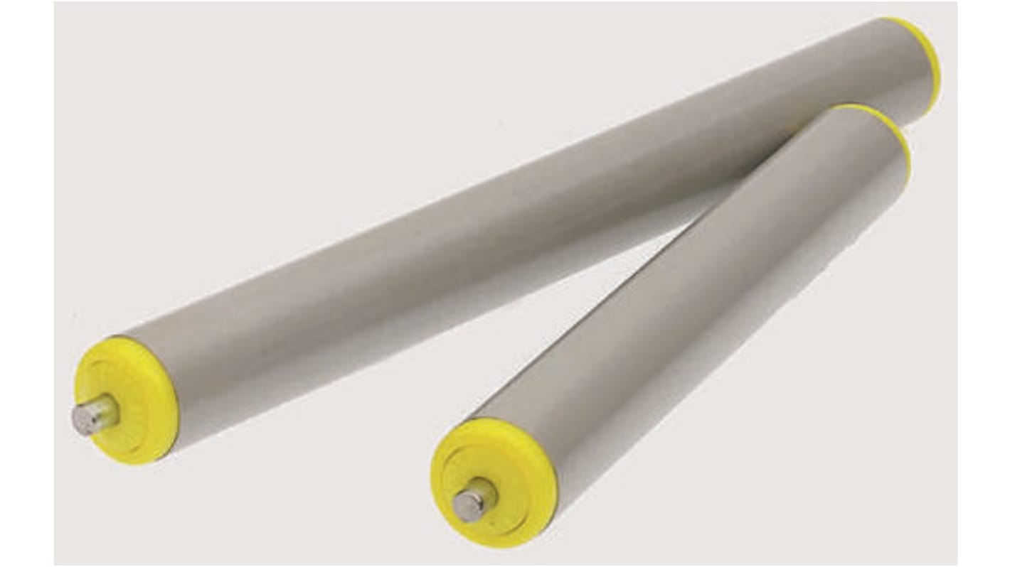 Interroll PVC Round Conveyor Roller Spring Loaded 50mm Dia. x 350mm L, Steel, 8mm Spindle, 376mm Overall Length