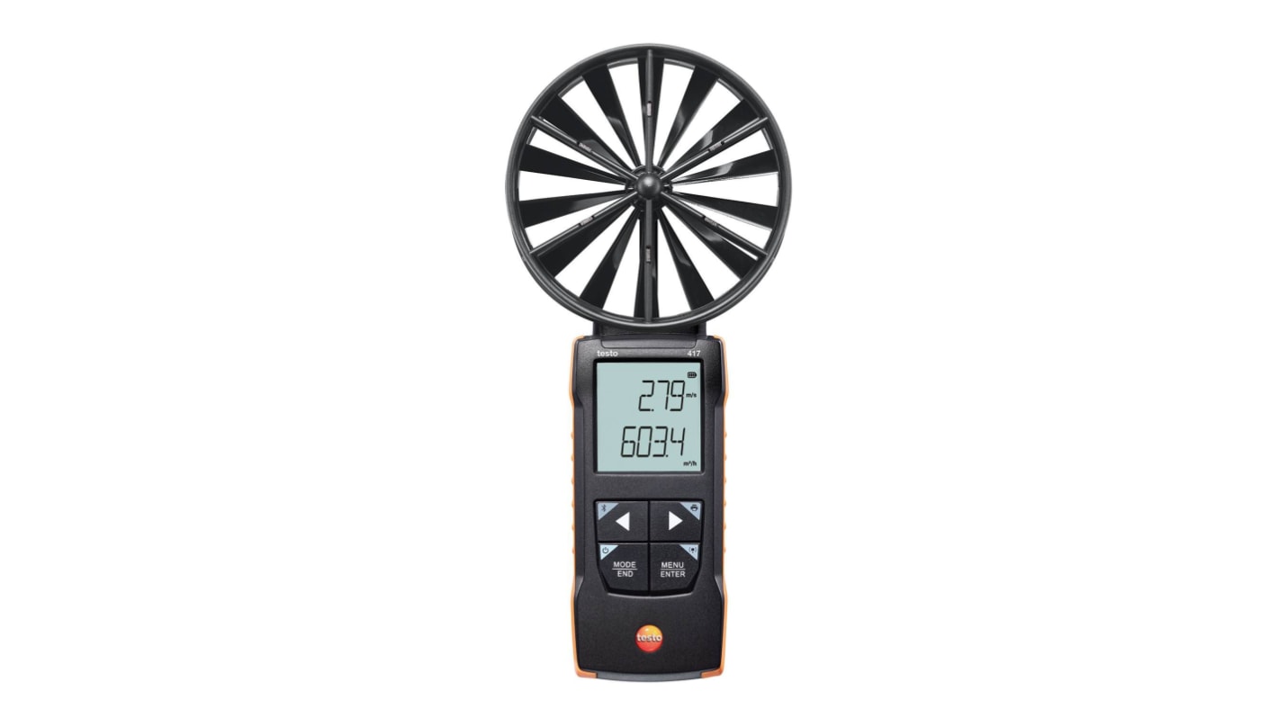 Testo 417 Anemometer bis 20m/s +50°C max.Temp., 0.01m/s, Luftgeschwindigkeit Temperatur, Volumenstrom, Typ Flügelrad