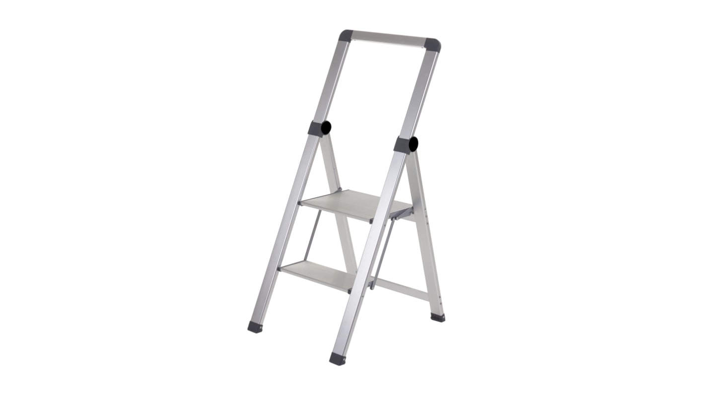 RS PRO 2 Tread Aluminium Steps 450mm Platform Height, Silver