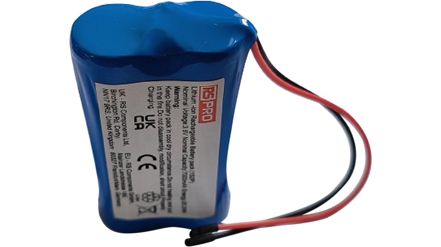 Pacco batterie ricaricabile RS PRO, formato 68 x 37 x 19 mm, 2 celle, 3.6V, 7Ah, Ioni di litio