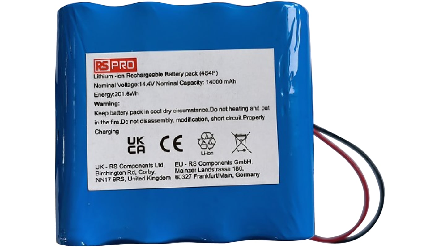 RS PRO 14.4V Lithium-Ion Rechargeable Battery Pack, 14Ah