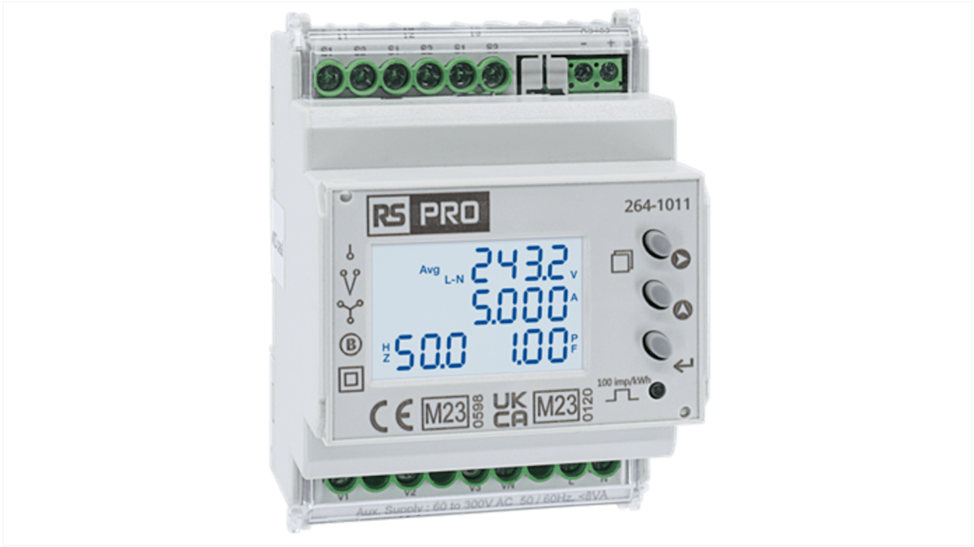 RS PRO 1, 3 Phase LCD Energy Meter, Type Energy Meter