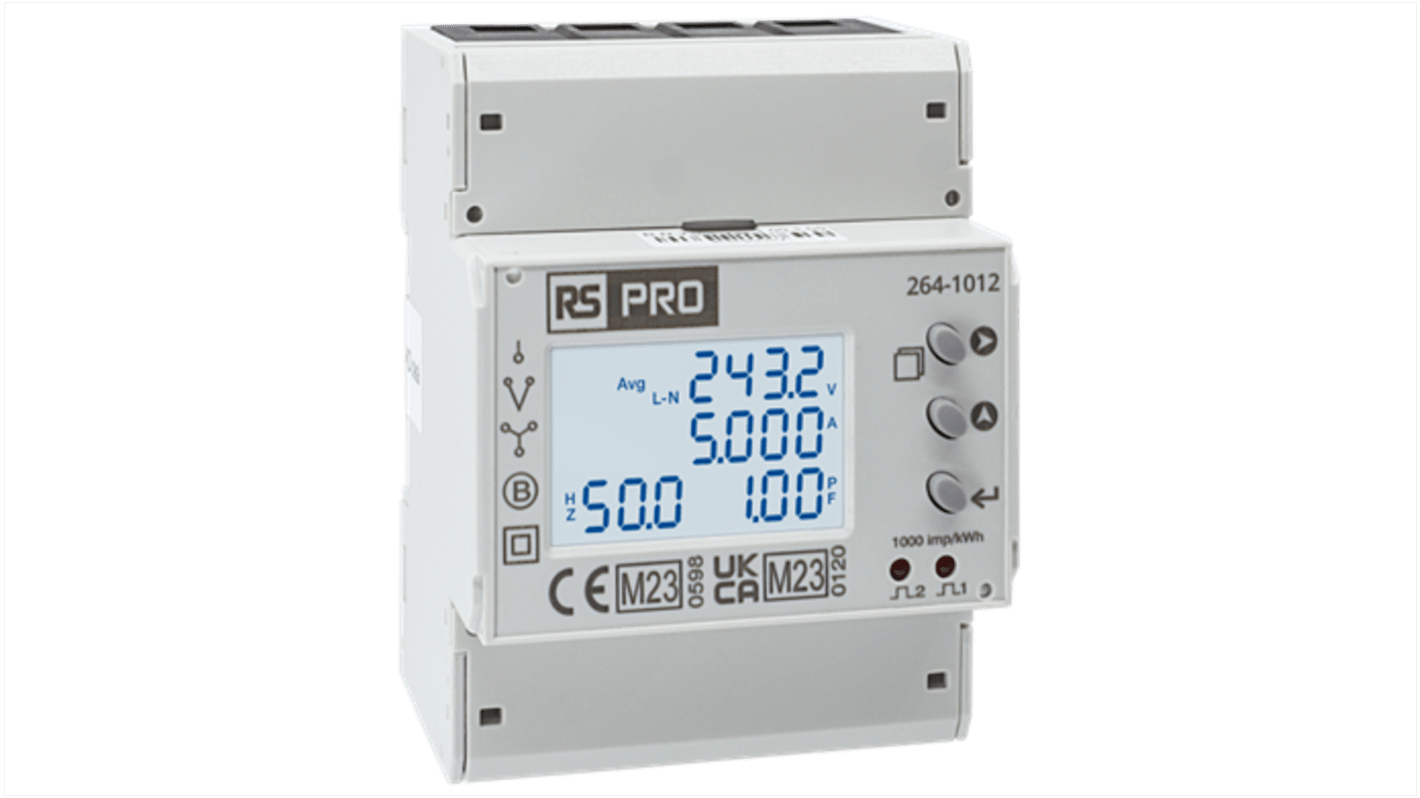 Contatore di energia RS PRO, 1-3 fasi, display LCD