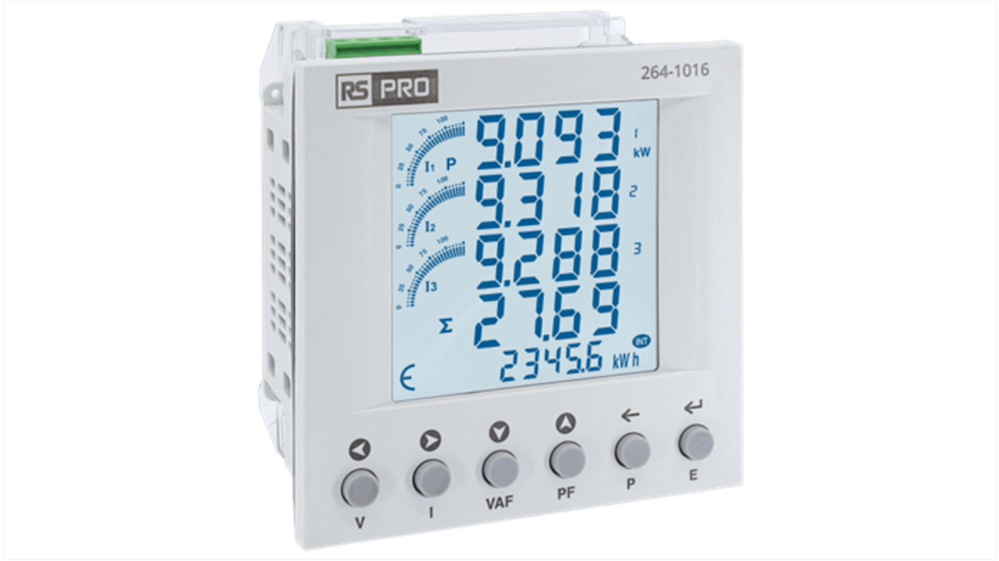 Contatore di energia RS PRO, 1-3 fasi, display LCD a 8 cifre