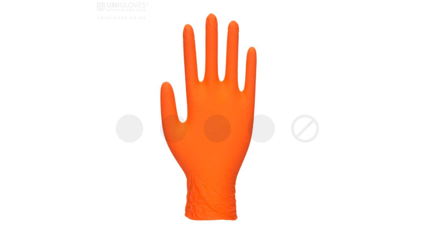 Guantes desechables Unigloves sin polvo de Nitrilo Naranja, talla S, caja de 100 unidades