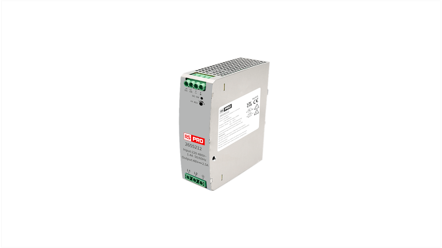 Fuente de alimentación de carril DIN RS PRO, Fuente de alimentación de carril DIN 48 → 55V dc 2.5A 120W