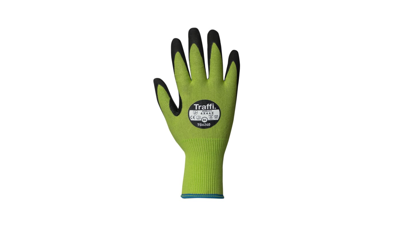 Guantes resistentes a cortes de Elastano, Fibra de vidrio, HPPE, Nailon, Poliéster, Acero Verde Traffi, talla 6, XS,