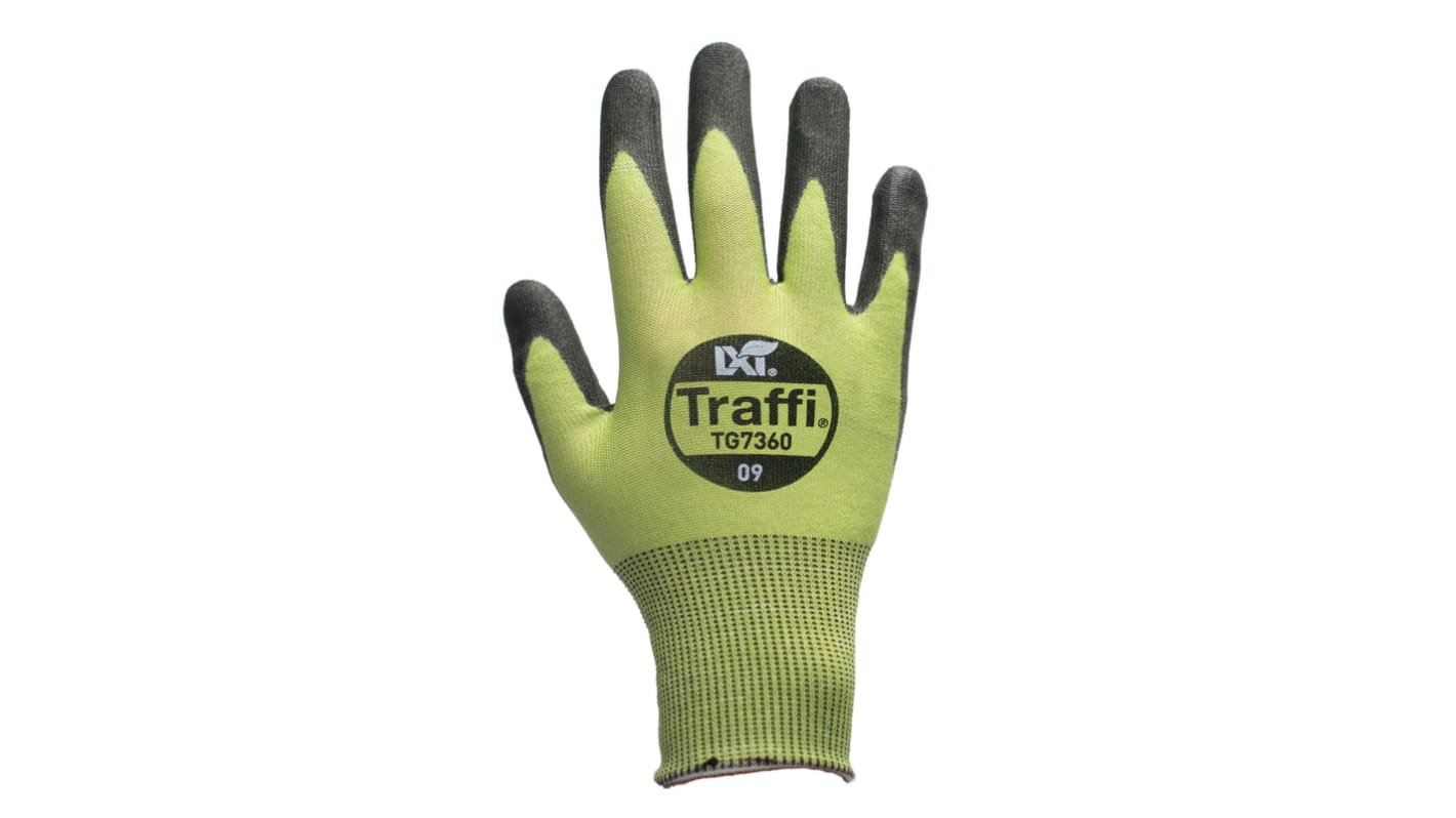 Traffi TG7360 Black, Green Elastane, HPPE, Nylon, Polyester Safety Gloves, Size 12, XXXL, Polyurethane Coating