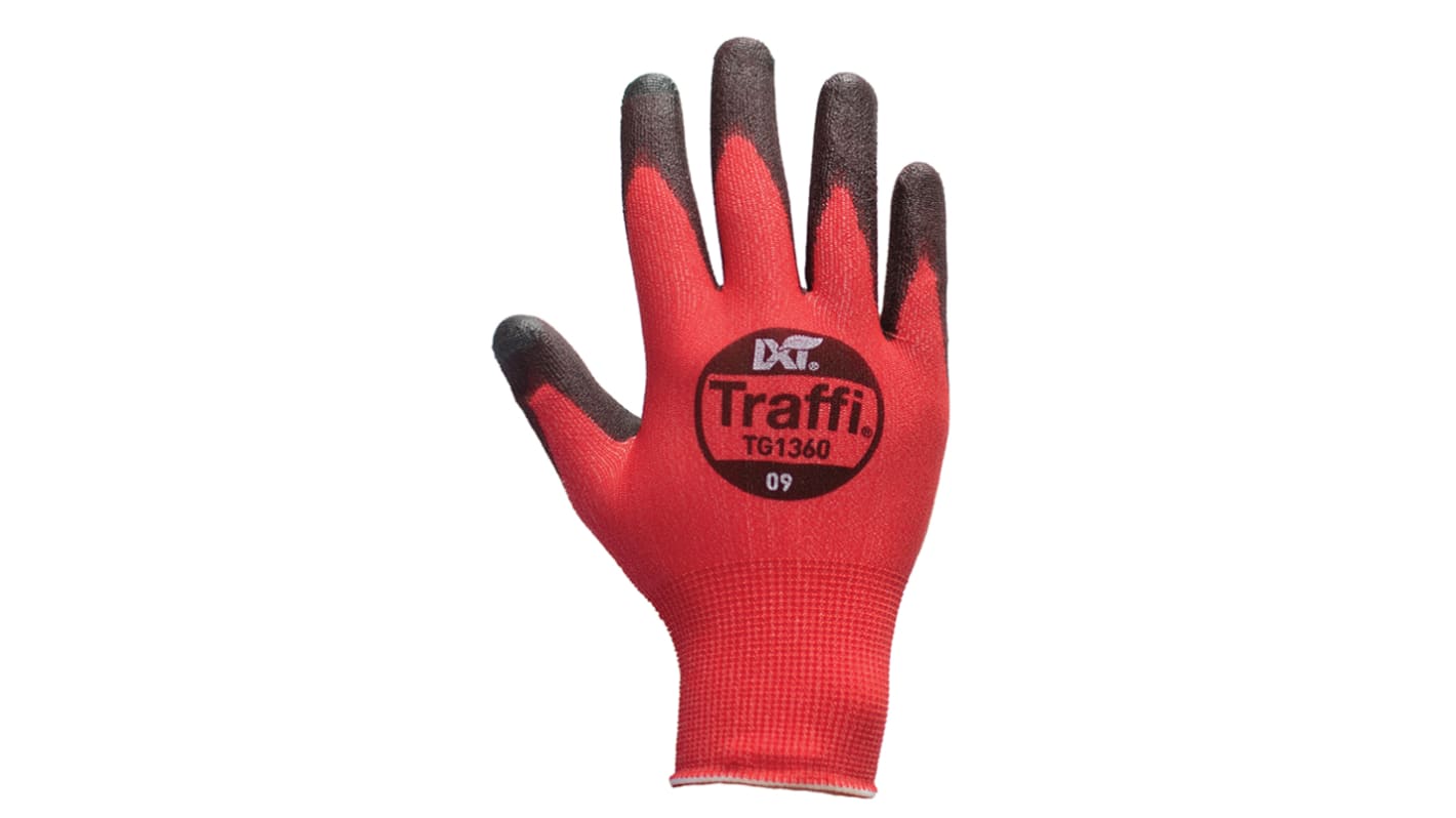 Traffi TG1360 Black/Red Elastane, Nylon Safety Gloves, Size 5, XXS, Polyurethane Coating