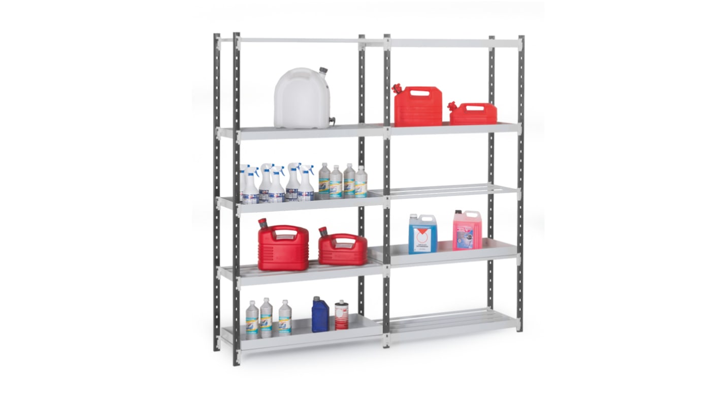 Manorga RAL 7035 Light Grey 5 Shelf Sheet Steel Quickshelf Extension Bay, 2000mm x 1000mm, 400mm, 70kg Load