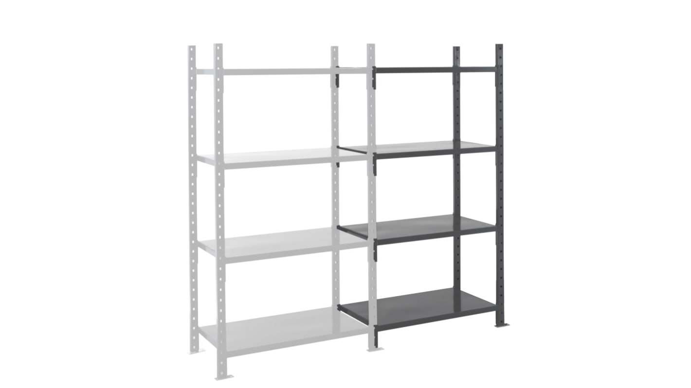 Manorga RAL 7024 4 Shelf Sheet Steel Modular Shelving Extension Bay, 2000mm x 1010mm, 600mm, 500kg Load