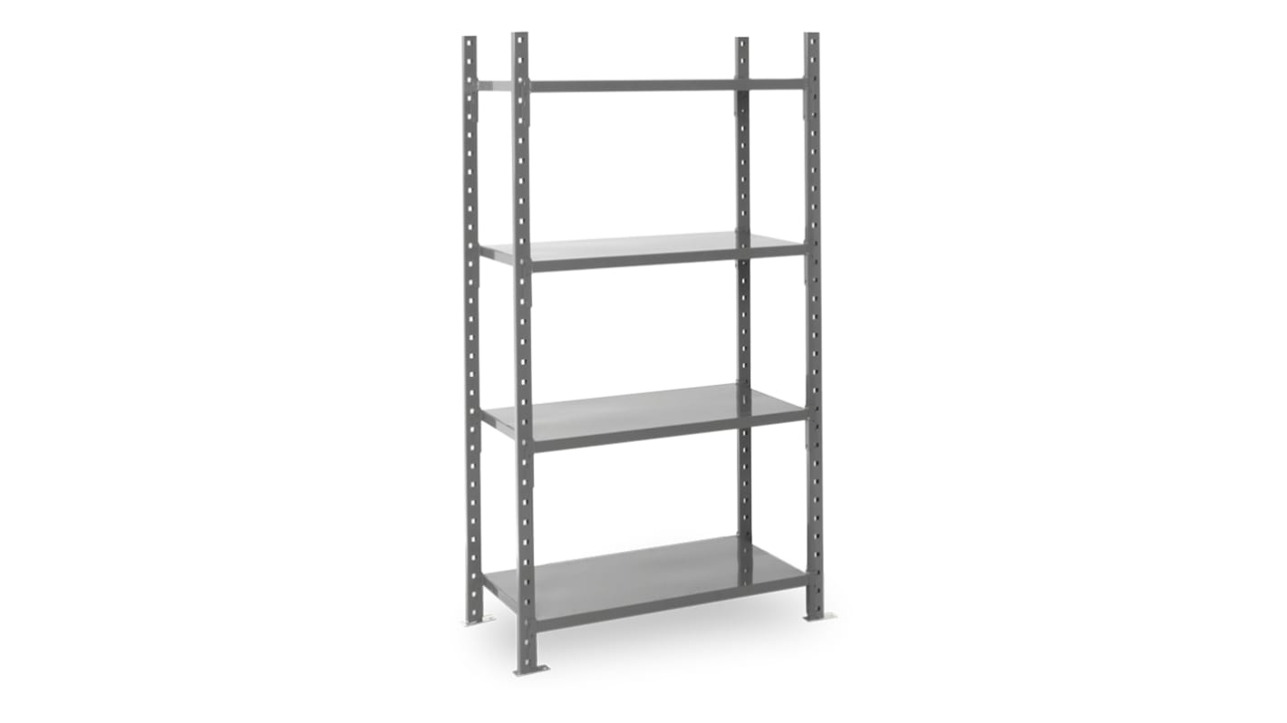 Manorga RAL 7024 4 Shelf Sheet Steel Modular Shelving Starter Bay, 2000mm x 1010mm, 700mm, 500kg Load