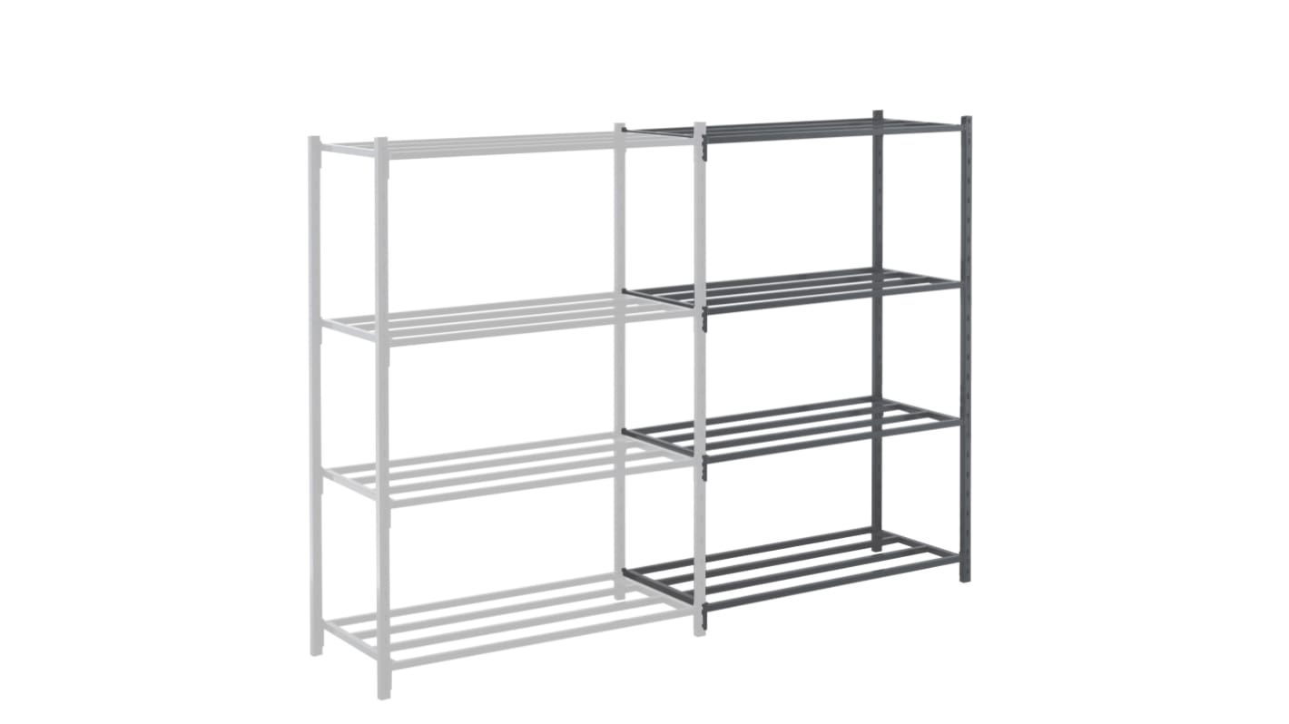 Manorga RAL 7024 4 Shelf Sheet Steel Modular Shelving Extension Bay, 2000mm x 1010mm, 1000mm, 500kg Load