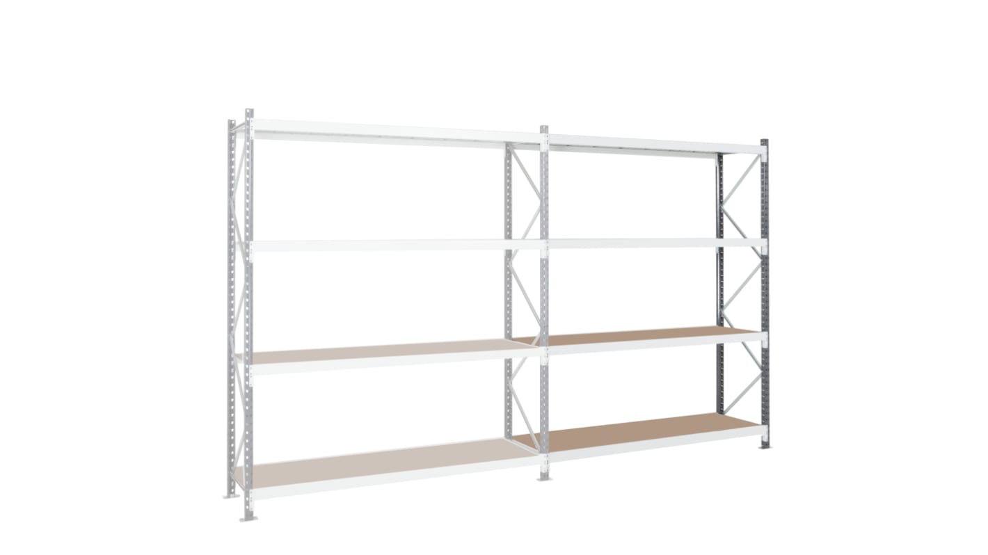 Manorga RAL 7035 Light Grey 4 Shelf Chipboard, Galvanised Steel Modular Shelving Extension Bay, 2500mm x 1500mm, 600mm,