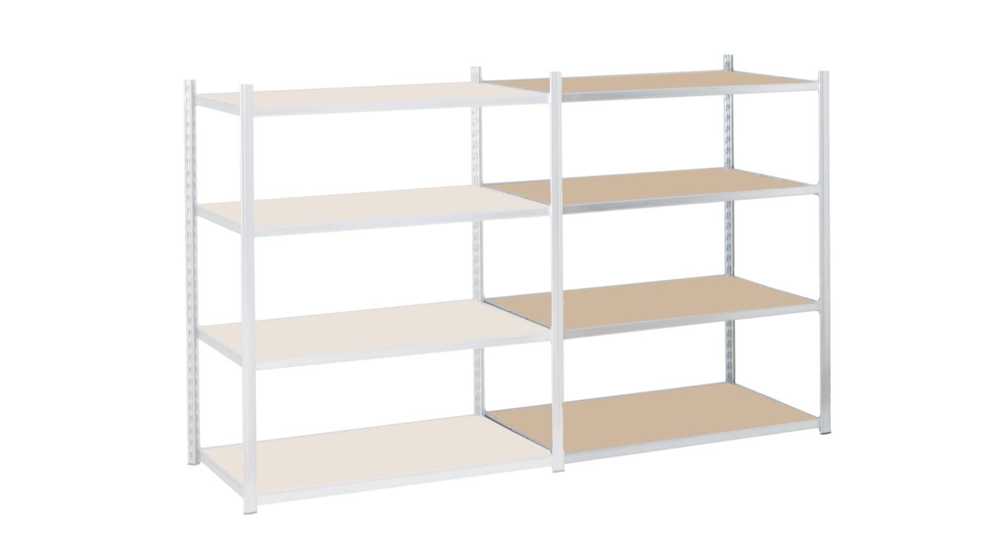 Manorga Galvanised 4 Shelf Galvanised Steel Quickshelf Extension Bay, 1760mm x 1500mm, 1000mm, 94kg Load