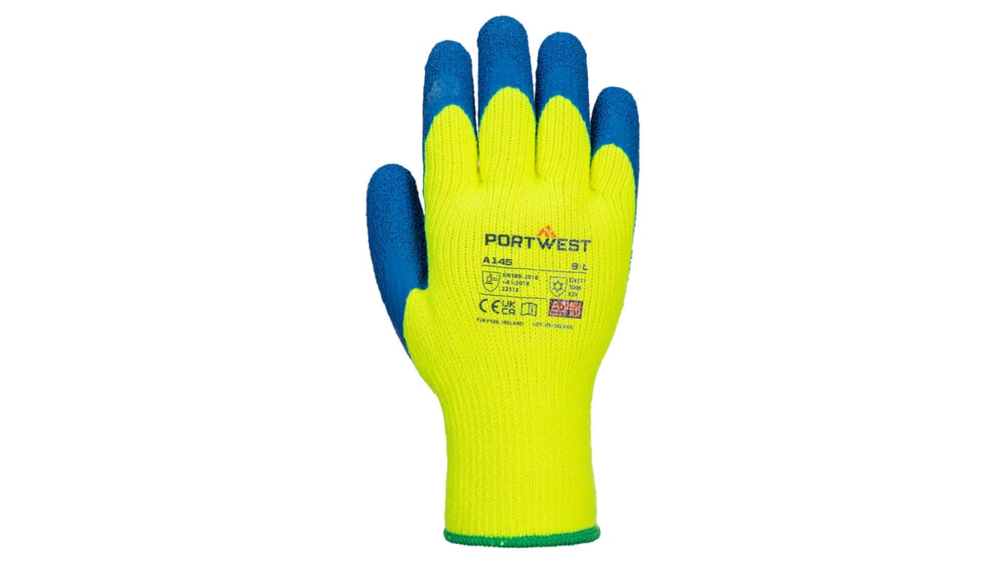 Portwest A145Y Yellow Latex Cold Resistant Gloves, Size 11, Latex Coating