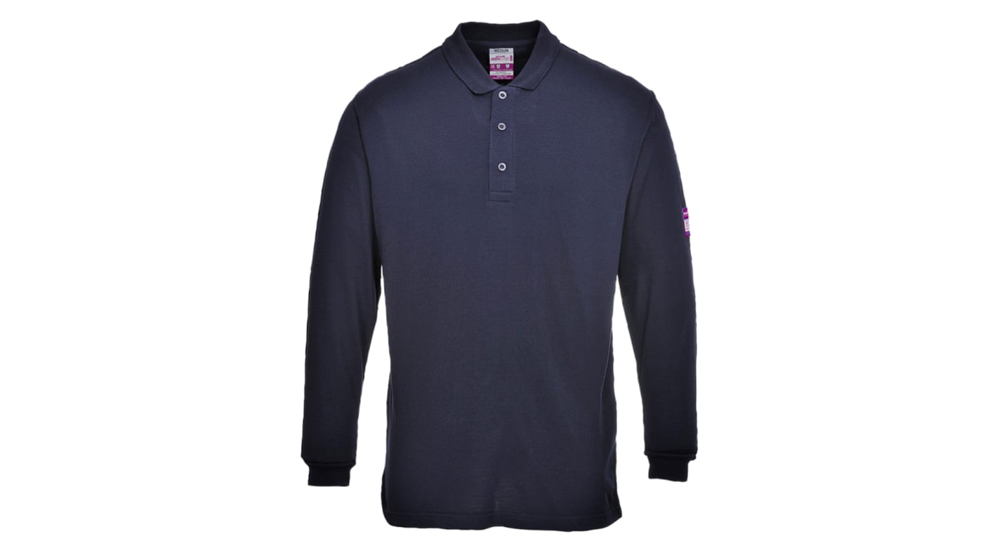 Polo manches longues Bleu marine taille L, 1 % fibre de carbone, 60 % modacrylique, Coton