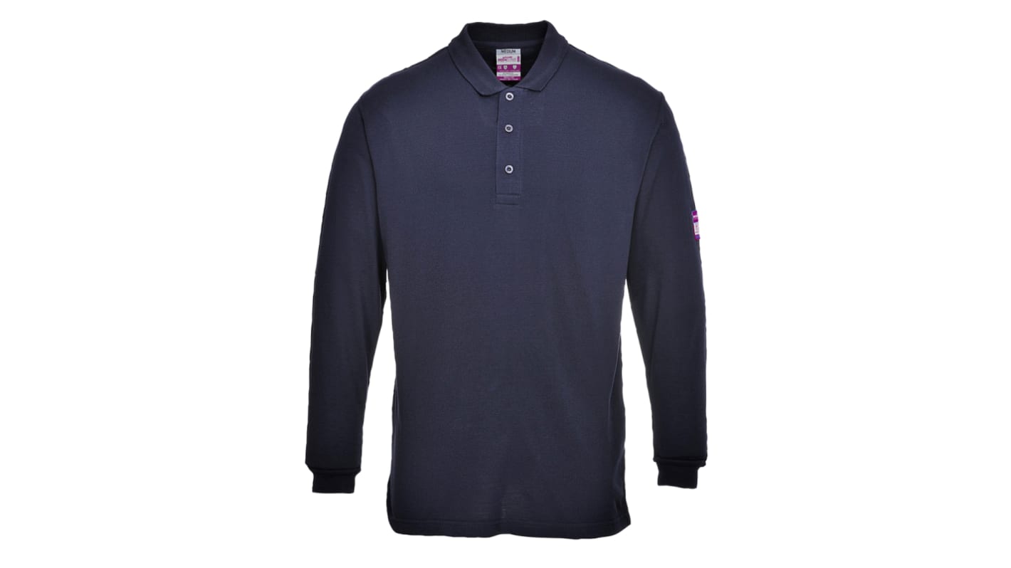 Portwest Navy 1 % Carbon Fibre, 60 % Modacrylic, Cotton Long Sleeve Polo Shirt, UK- M, EUR- M