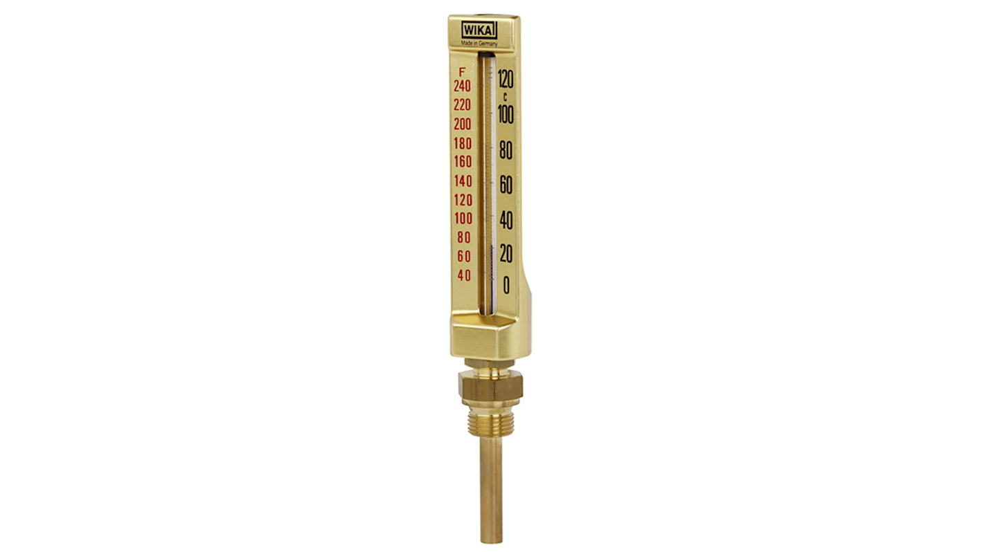 WIKA Panel Mount Glass Thermometer, 50 °C max