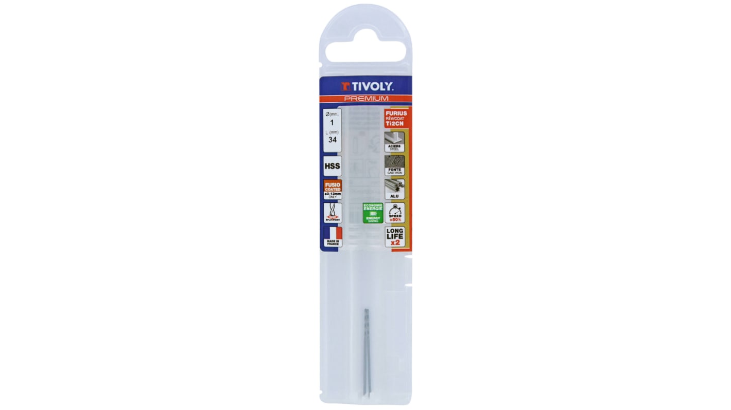 Tivoly 1145414 Series High Speed Steel, 1mm Diameter, 34 mm Overall