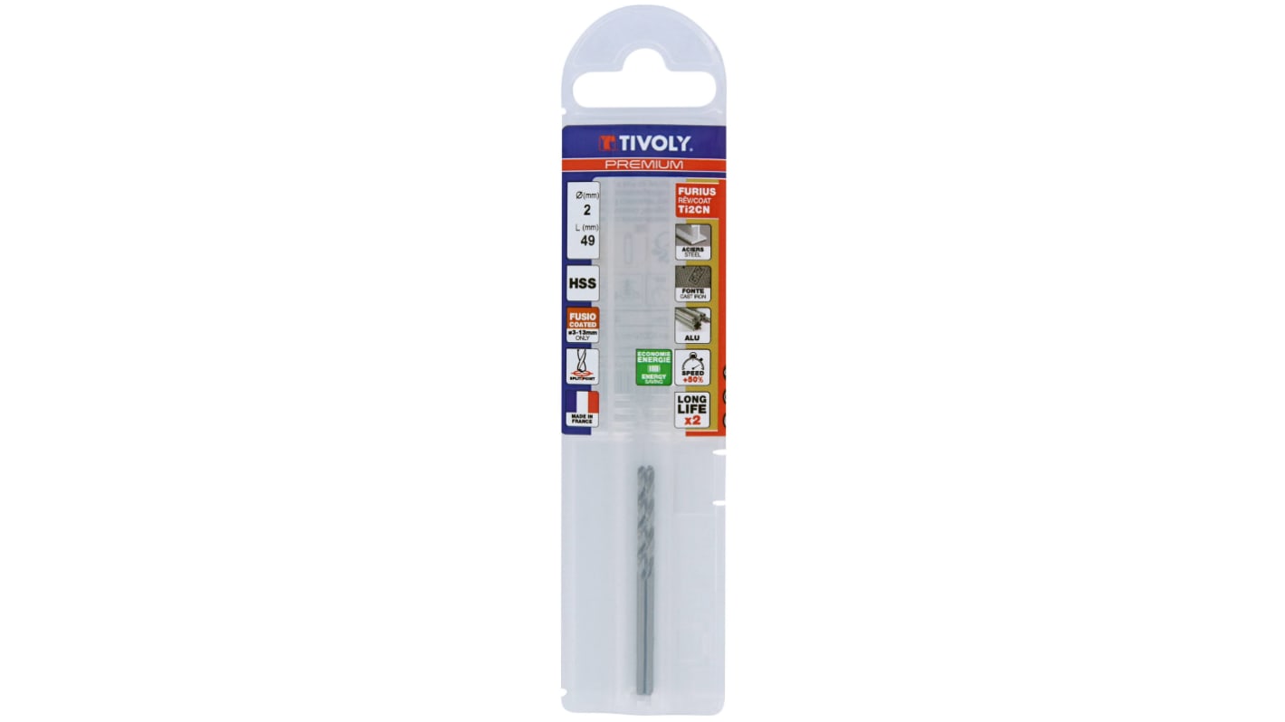 Tivoly 1145414 Series High Speed Steel, 2mm Diameter, 49 mm Overall