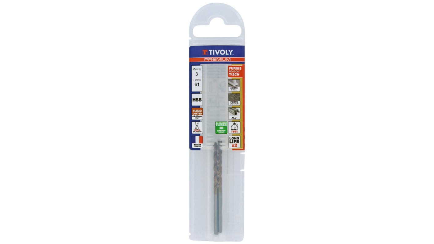 Tivoly 1145414 Series High Speed Steel, 3mm Diameter, 61 mm Overall