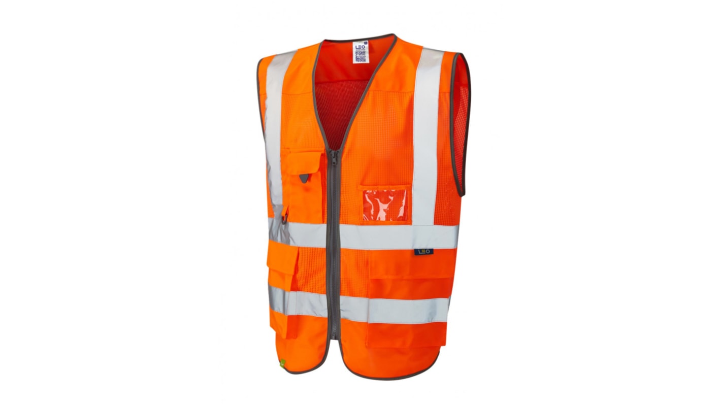 Gilet alta visibilità Arancione Leo Workwear, XL, Ritardante la fiamma, chiusura con Cerniera lampo