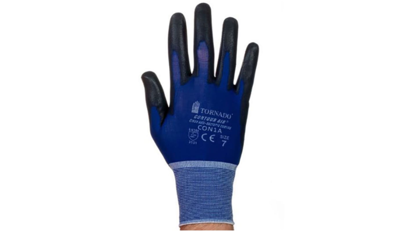 Tornado Contour Air Blue Nylon Gloves, Size 10, Polyurethane Coating