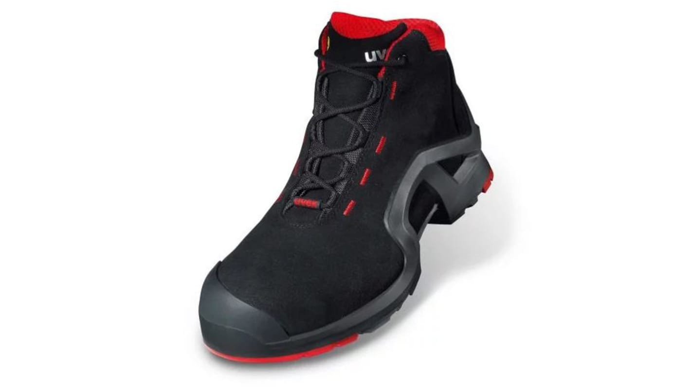 Uvex 1 Black, Red ESD Safe Non Metallic Toe Capped Men, Women Safety Boots, UK 13, EU 48