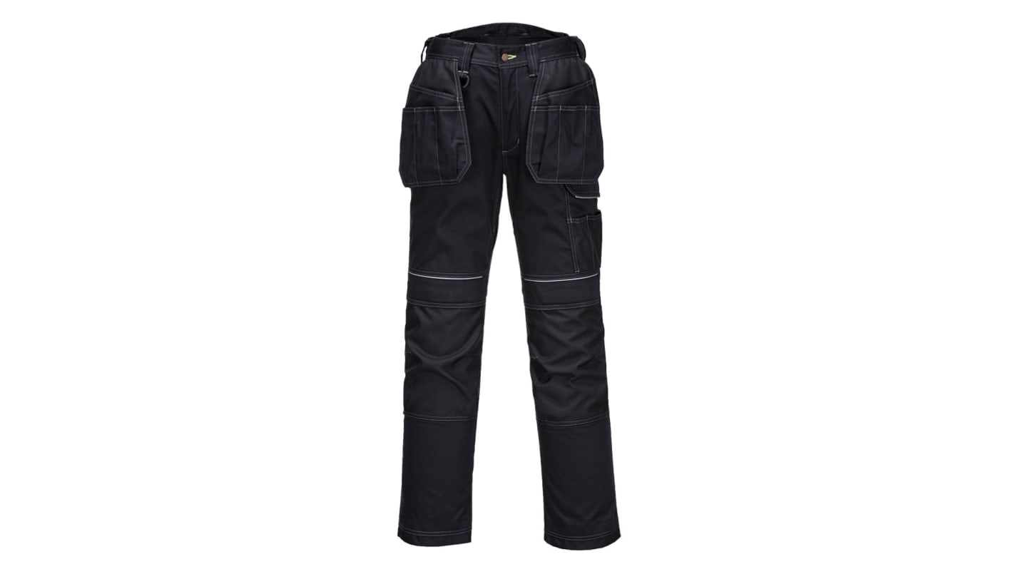 Pantalon de travail Portwest T602, 72cm Unisexe, Noir/Vert/Blanc/Jaune en 35 % coton, 65 % polyester, Confortable,